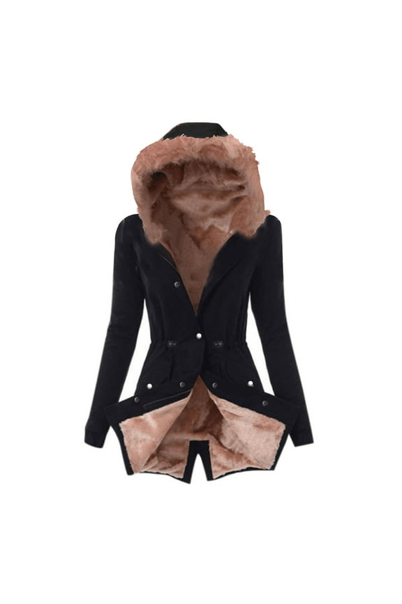 Women's Mid-Long Hoodie Parka Coat Solid Color Long Sleeve Lining Coat Winter Warm Thick Long Overcoat, Pink