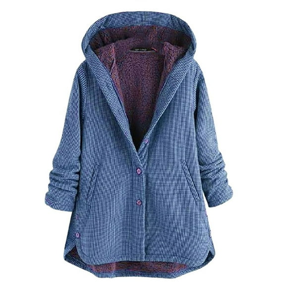 IROINNID Women's Mid-Long Hoodie Shearing Jacket Solid Color Long Sleeve Long Tunic Coats Winter Cotton Jackets Knitted Casual Zip Up Oversized Sweatshirt, Blue