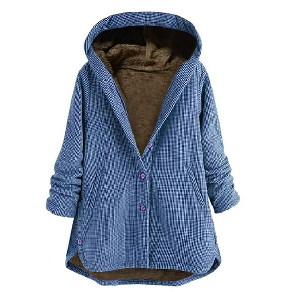 IROINNID Women's Mid-Long Hoodie Shearing Jacket Solid Color Long Sleeve Long Tunic Coats Winter Cotton Jackets Knitted Casual Sweatshirt Zip Up Oversized, Blue