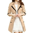 thumbnail image 1 of IROINNID Women's Mid-Long Trench coat Jacket Notch Lapel Solid Color Long Sleeve Winter Autumn Buttons Back Bow Bandage Windbreaker Jacket Coat Top, Khaki, 1 of 8
