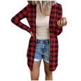 thumbnail image 1 of IROINNID Women's Mid-Long Woolen Coat Plaid Long Sleeve Comfy Casual Pockets Tops Jacket Plaid Coat, Black, 1 of 6
