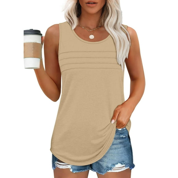 IROINNID Women's New Solid Color Round Neck Sleeveless Camisole Summer Dressy Tank Tops,Fashion Basic Soft Blouse,Breathable Work and Vacation Wear,Trendy (Khaki,)