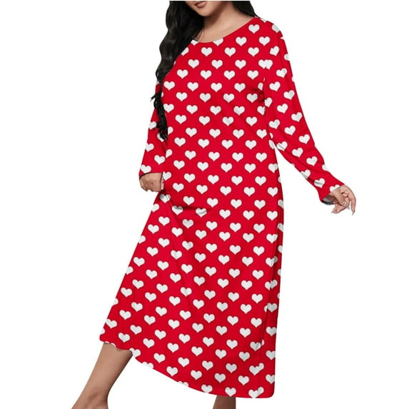 IROINNID Women's Nightgowns Long Sleepshirt Short Flare Sleeve Sleepwear Soft Night Shirts Soft Homewear Casual Print Sleepdress Loose Comfy Pajamas(Red#1,XL)