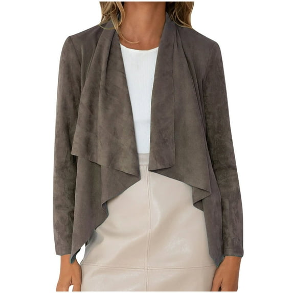 IROINNID Women's Open Front Coat Long Sleeve Solid Color Outwear, Loose Button Blouse Shirt Strapless Bat Type Irregular