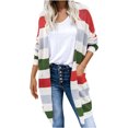 thumbnail image 1 of IROINNID Women's Open Front Coat Long Sleeve Stripes Cardigan Outwear, Comfy Knit Open Front Cardigan Coat Sweater Matching with Pockets, 1 of 6