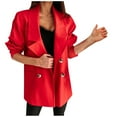 thumbnail image 1 of IROINNID Women's Open Front Jacket Notch Lapel Solid Color Long Sleeve Leisure Casual Buttons Loose Hoodless Outerwear Tops, Red, 1 of 6