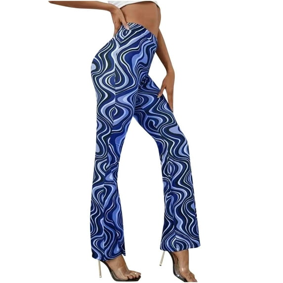 IROINNID Women's Pants Curvy Print Summer Casual Running Athletic High Waist Water Ripples Yoga Pants Boot Cut Long Pants Legging