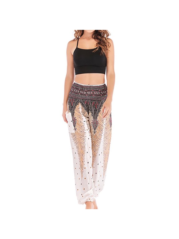 Women's Pants Relaxed Print Fashion Casual Hippy Harem Smocked Waist Trousers Beach Pants Legging