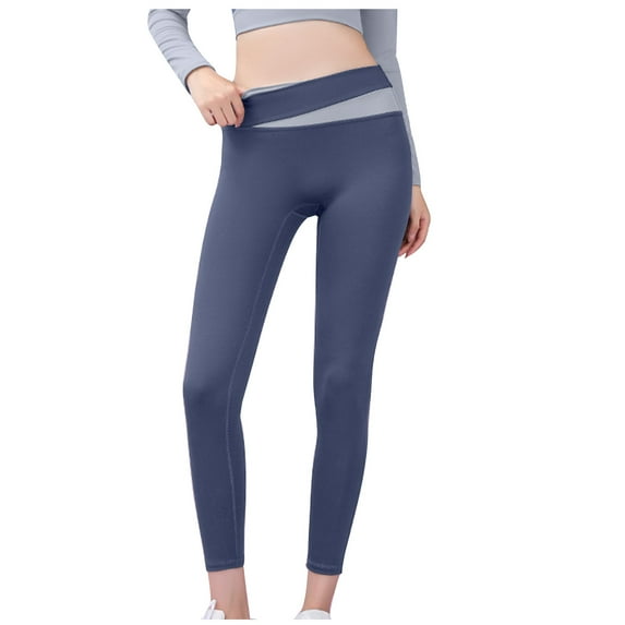 IROINNID Women's Pants Skinny Solid Color Color-blocking Cross Waist Lifting Hip Exercise Fitness Tight Yoga Pants Legging