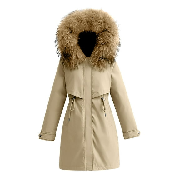 IROINNID Women's Parka Coat Long Sleeve Solid Color Hoodie Outwear, Casual Outerwear Down Cotton Mid-Length Padded Stand Cotton-Padded Collar Coats