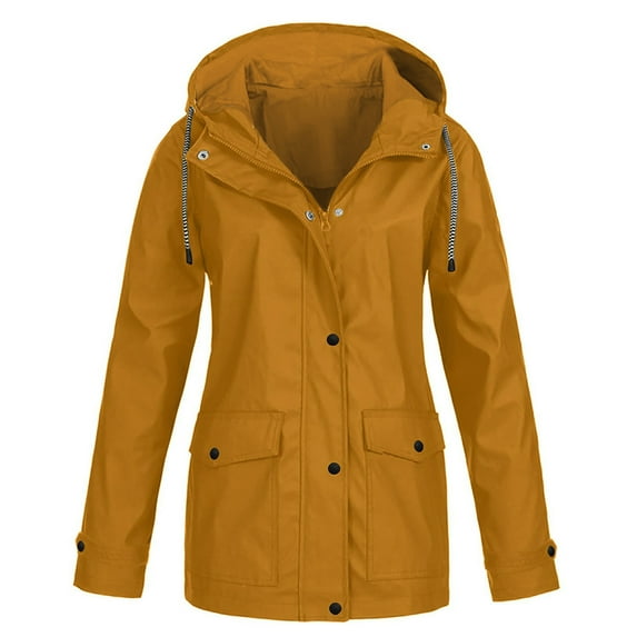 IROINNID Women's Parka Coat Long Sleeve Solid Color Hoodie Outwear, Casual Rain Coat Outdoor Plus Waterproof Raincoat Windproof Coats Outwear