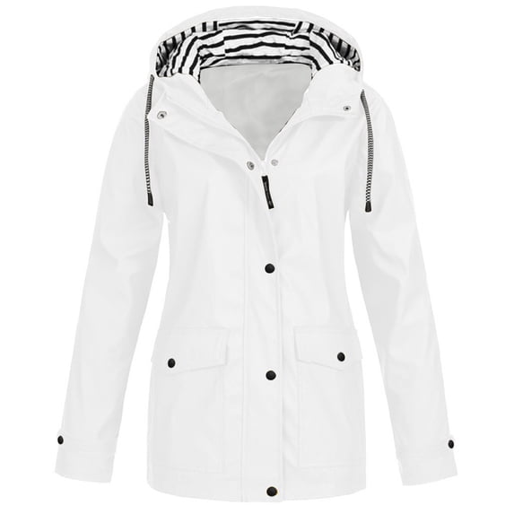 IROINNID Women's Parka Coat Long Sleeve Solid Color Hoodie Outwear, Comfy Rain Coat Outdoor Plus Size Waterproof Raincoat Windproof