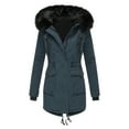 thumbnail image 1 of IROINNID Women's Parka Coat Long Sleeve Solid Color Hoodie Outwear, Leisure Plus Size Winter Warm Composite Plush Button Lapels Coat Outwear Coat, 1 of 4