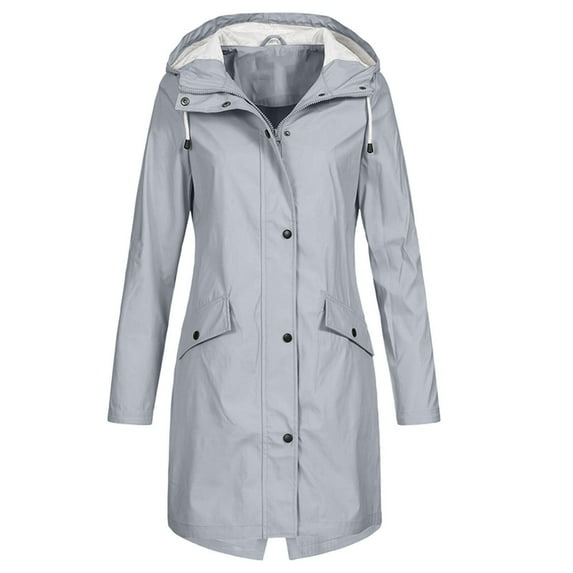 IROINNID Women's Parka Coat Long Sleeve Solid Color Hoodie Outwear, Leisure Rain Coat Outdoor Waterproof Windproof Long Coat
