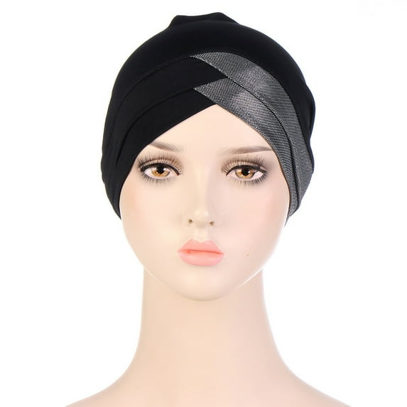 IROINNID Women's Patchwork India Muslim Ruffle Head Scarf Head-wear Wraps Turbans Beanie Cap Head-wraps,Dark Gray