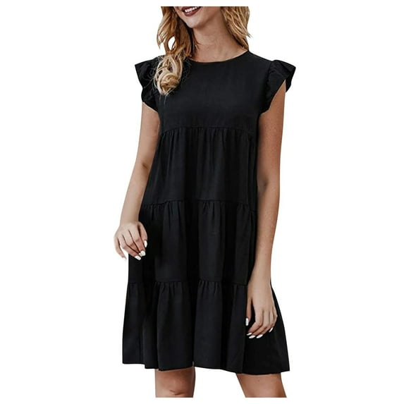 IROINNID Women's Peplum Dress Sexy Off Shoulder Waist Sleeveless Dress Solid Color Comfort Waist Dress