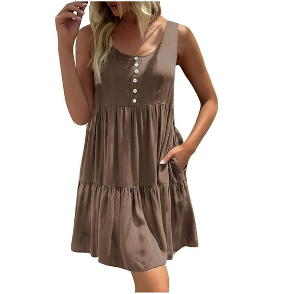 IROINNID Women's Peplum Dress Summer Sleeveless Casual Splicing Tank Dress Solid Color Comfort Waist Dress