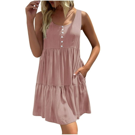 IROINNID Women's Peplum Dress Summer Sleeveless Casual Splicing Tank Dress Solid Color Comfort Waist Dress