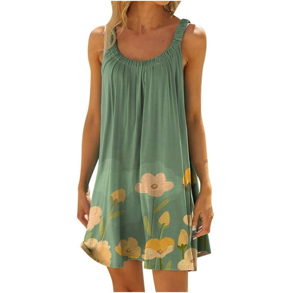 IROINNID Women's Plus Size Shift Dress Casual Round-Neck Loose Dress Prints Drop Waist Dress