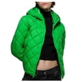 thumbnail image 1 of IROINNID Women's Puffer Coat Solid Color Long Sleeve Warm Top Socket Winter Shirt Comfortable Cotton Sleeve Coat, Green, 1 of 9