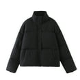 thumbnail image 1 of IROINNID Women's Puffer Coat Stand Collar Solid Color Long Sleeve Warm Top Socket Winter Shirt Comfortable Jackt, Black, 1 of 6