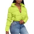 thumbnail image 1 of IROINNID Women's Puffer Jacket Long Sleeve Solid Color Turndown Lapel Outwear, Comfy Ladies Short Stand Collar Warm Bread Down Jacket, 1 of 6