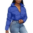 thumbnail image 1 of IROINNID Women's Puffer Jacket Long Sleeve Solid Color Turndown Lapel Outwear, Comfy Ladies Short Stand Collar Warm Bread Down Jacket, 1 of 6