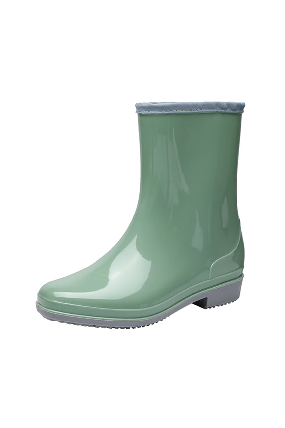 Women's Rain Boots Black Waterproof Mid Calf Lightweight Cute Plain Booties Out Work Comfortable Garden Shoes