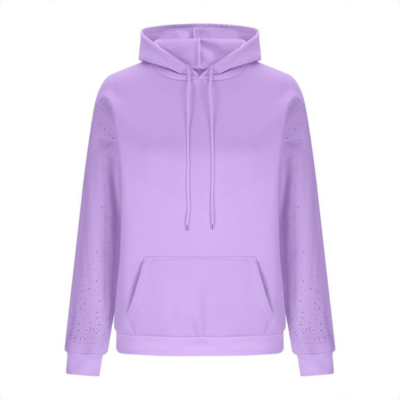 IROINNID Women's Rhinestone Hooded Sweatshirt Long Sleeve Top Casual Blouse Pullover Comfortable Soft Daily Wear Tops for Women Fashion Streetwear(Purple,L)