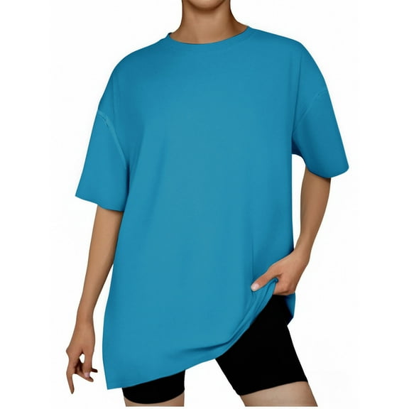 IROINNID Women's Round Neck Loose Short Sleeve Tops Solid Color Comfortable Blouse,Summer Casual Tees,Fashion Basic Soft Fabric(Sky Blue,)