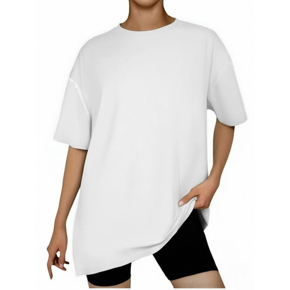 IROINNID Women's Round Neck Loose Short Sleeve Tops Solid Color Comfortable Blouse,Summer Casual Tees,Fashion Basic Soft Fabric(White,)