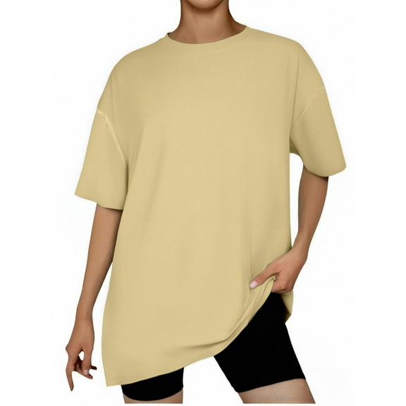 IROINNID Women's Round Neck Loose Short Sleeve Tops Solid Color Comfortable Blouse,Summer Casual Tees,Fashion Basic Soft Fabric(Yellow,)