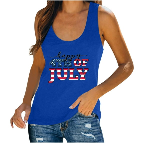 IROINNID Women's Round Neckline Tank Sleeveless Casual America Flag Casual Tops Blouse Tops Women Tops 4th Of July