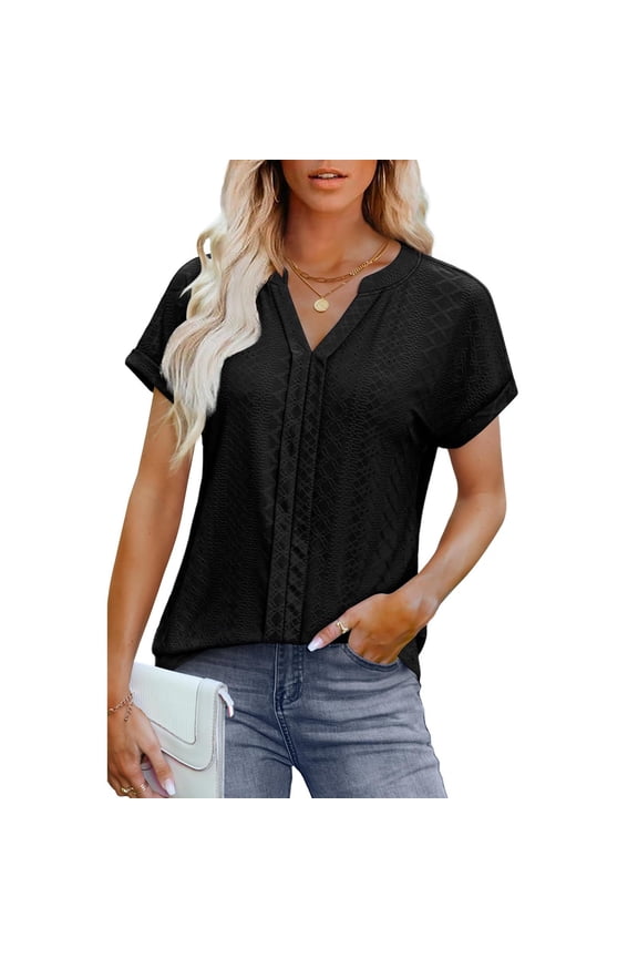 Women's Sequin V-Neck Loose Blouse Short Sleeve Shirt Glitter Party Night Out Playwear(Black,)