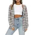 thumbnail image 1 of IROINNID Women's Shacket Jacket Plaid Long Sleeve Leisure Children s Comfortable Leisure Lattice Loose Tops , Gray, 1 of 5