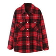 thumbnail image 1 of IROINNID Women's Shacket Jacket Turndown Lapel Plaid Long Sleeve Casual Brushed Top Pocket Single Breasted Check Woolen Jacket, Red, 1 of 5