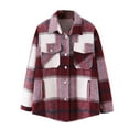 thumbnail image 1 of IROINNID Women's Shacket Jacket Turndown Lapel Plaid Long Sleeve Casual Brushed Top Pocket Single Breasted Check Woolen Jacket, Wine, 1 of 5