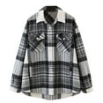 thumbnail image 1 of IROINNID Women's Shacket Jacket Turndown Lapel Plaid Long Sleeve Loose Casual Brushed Top Pocket Single Breasted Check Woolen Jacket, Black, 1 of 5