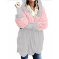thumbnail image 1 of IROINNID Women's Shearling Jacket Long Sleeve Contrast Color Hoodie Outwear, Casual Autumn and Winter Patchwork Color Female Blouse Plush Cardigan Long-Sleeved Jacket, 1 of 6