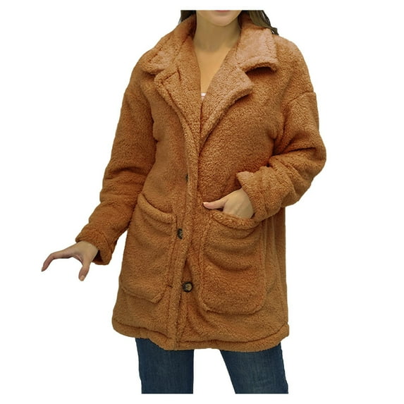 IROINNID Women's Shearling Jacket Long Sleeve Solid Color Notch Lapel Outwear, Leisure Large Lapel Thickened Plush Jacket