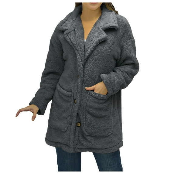 IROINNID Women's Shearling Jacket Long Sleeve Solid Color Notch Lapel Outwear, Leisure Large Lapel Thickened Plush Jacket