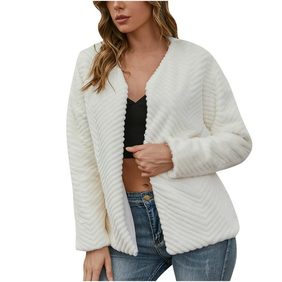 IROINNID Women's Shearling Jacket Long Sleeve Solid Color Outwear, Loose Winter Warm Jackets Faux Jacket Warm Furry Faux Jacket Outerwear