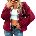 thumbnail image 1 of IROINNID Women's Shearling Jacket Long Sleeve Solid Color Turndown Lapel Outwear, Casual Patchwork Lapel Cardigan Jacket, 1 of 5