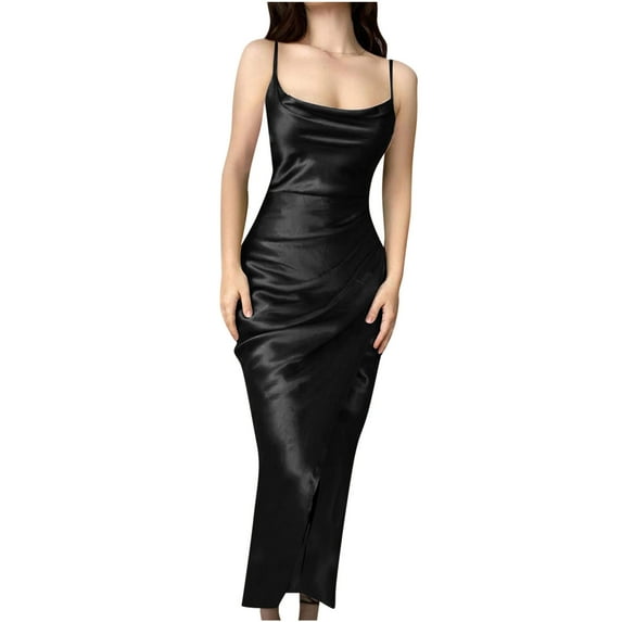 IROINNID Women's Sheath Dress Casual Sleeveless Sling Square Neck Jag Dress Solid Color Elastic Waist Dress