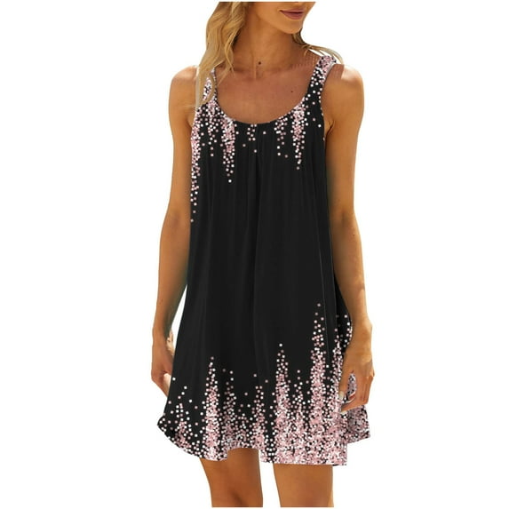 IROINNID Women's Shift Dress Sexy Hawaiian Tropical Sleeveless Sling Mini Dress Summer Loose Comfy Boho Prints Drop Waist Dress