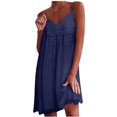 thumbnail image 1 of IROINNID Women's Shift Dress Sexy V-Neck Appliques Spaghetti Strap Sleeveless Sling Dress Solid Color Drop Waist Dress, 1 of 6