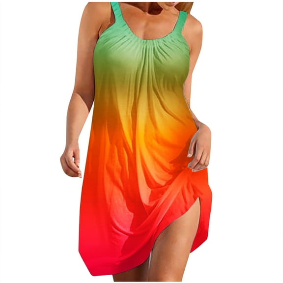IROINNID Women's Shift Dress Summer Sleeveless Neck Casual Flowy Swing Beach Dresses Prints Drop Waist Dress