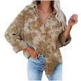 thumbnail image 1 of IROINNID Women's Short Anorak Jacket Turndown Lapel Print Long Sleeve Plus Size Winter Warm Loose Plush Personalized Jacket, Brown, 1 of 5