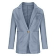 thumbnail image 1 of IROINNID Women's Short Blazer Jacket Notch Lapel Solid Color Long Sleeve Pocket Coat Jacket Outerwear Tops, Light Blue, 1 of 6