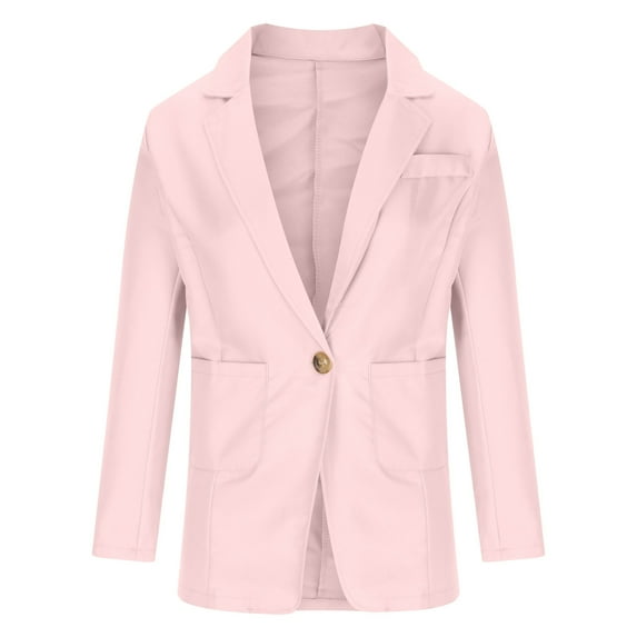 IROINNID Women's Short Blazer Jacket Notch Lapel Solid Color Long Sleeve Pocket Coat Jacket Outerwear Tops, Pink